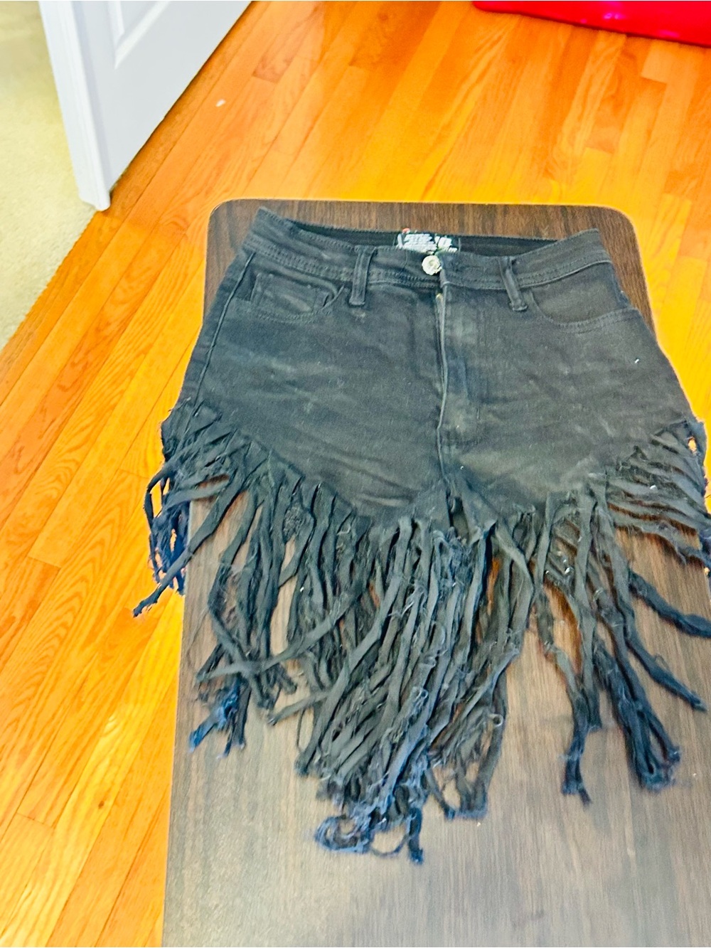Black Fringe Denim Women's Shorts